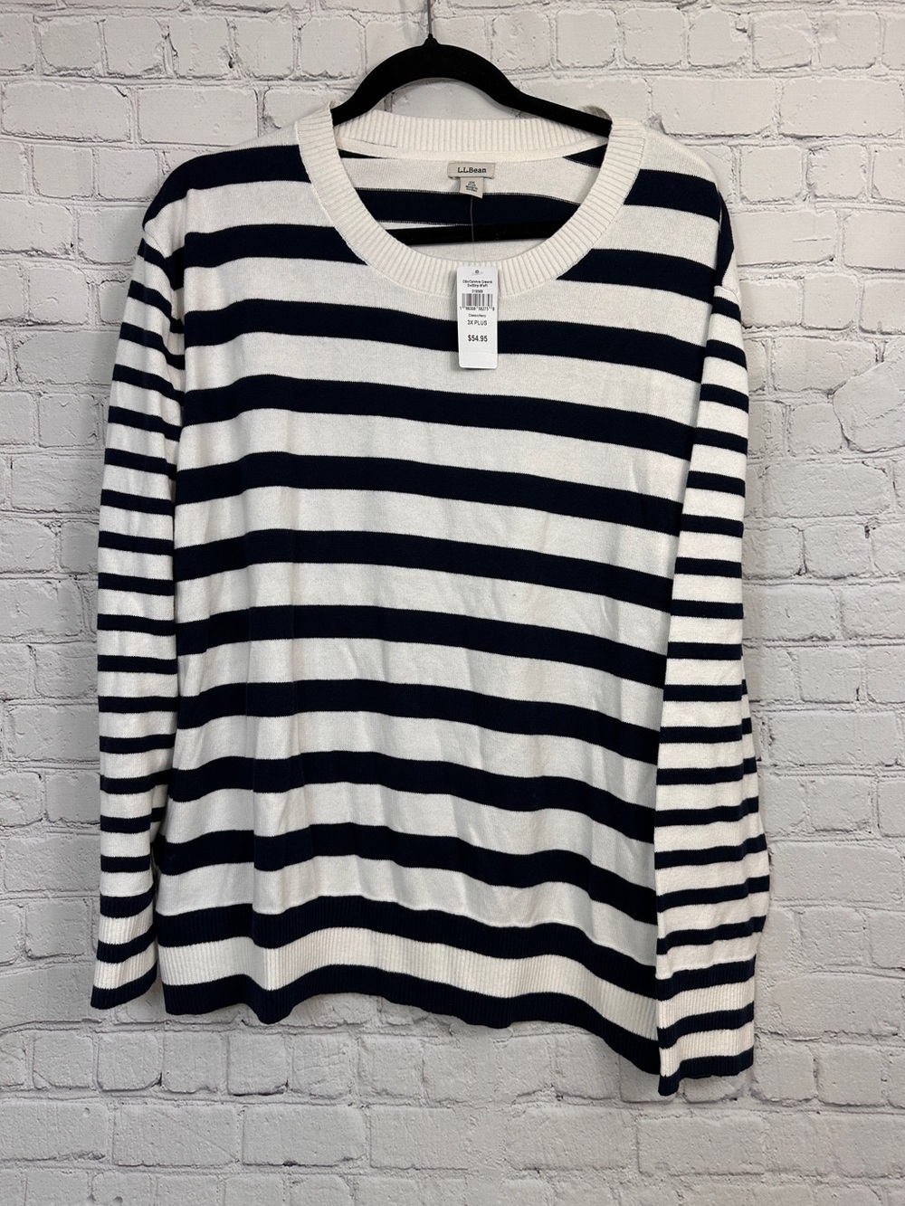 LL Bean crewneck sweater cotton cashmere blend navy and white striped size 3X